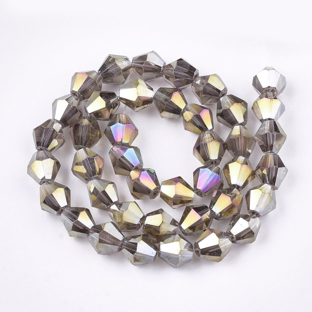 6mm Olive AB Faceted Glass Bicone Beads The Pink Bead Shop