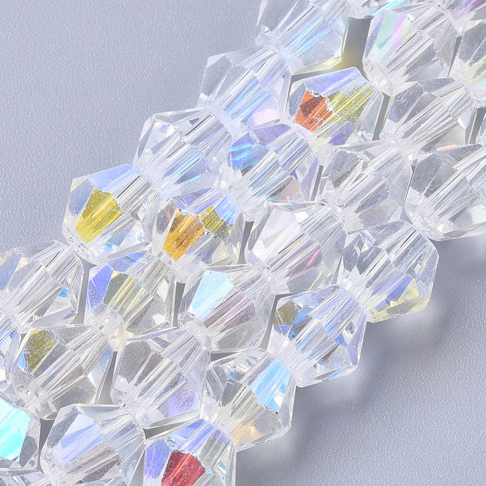 6mm Clear AB Half-Plated Faceted Glass Bicone Beads – Electroplated Crystal The Pink Bead Shop