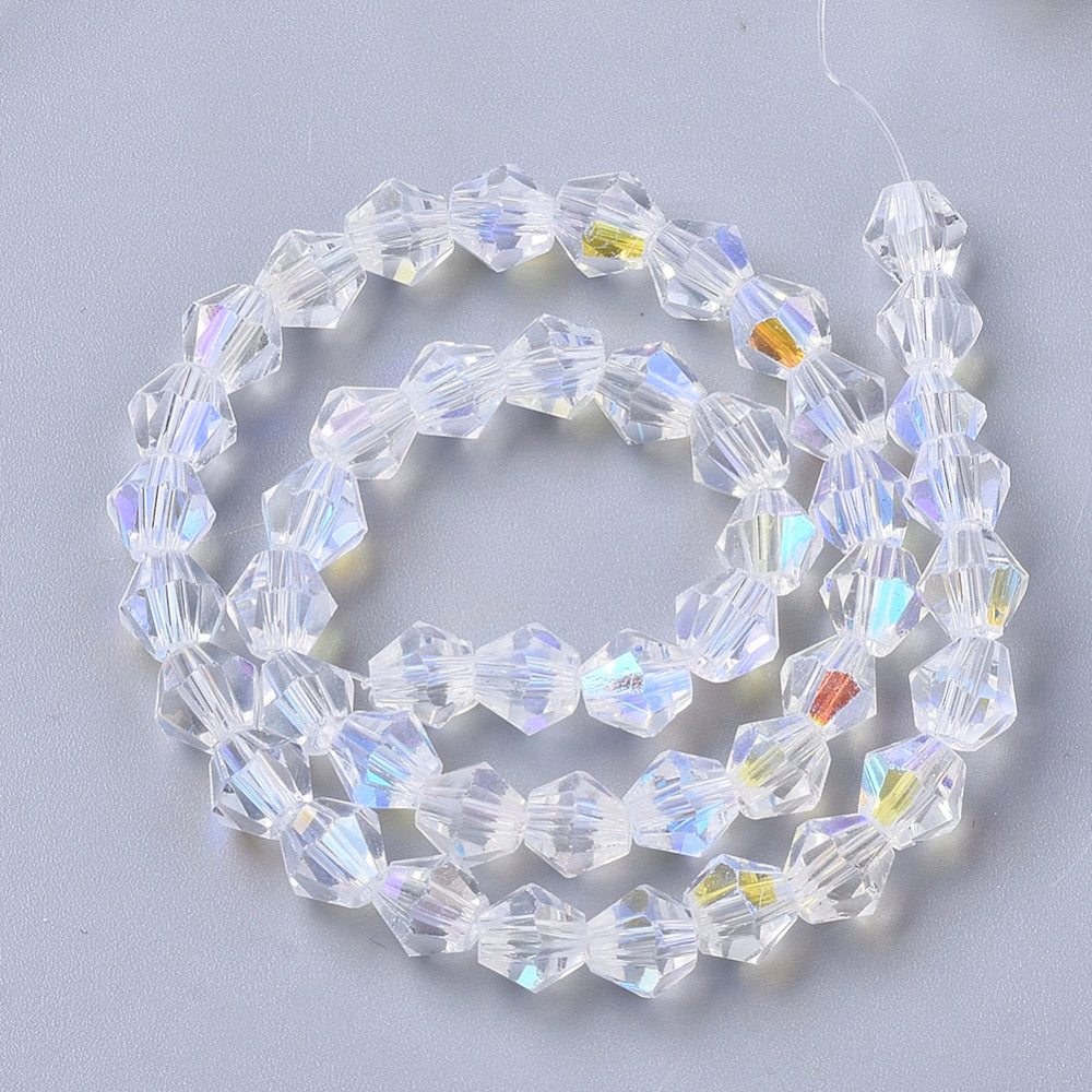 6mm Clear AB Half-Plated Faceted Glass Bicone Beads – Electroplated Crystal The Pink Bead Shop