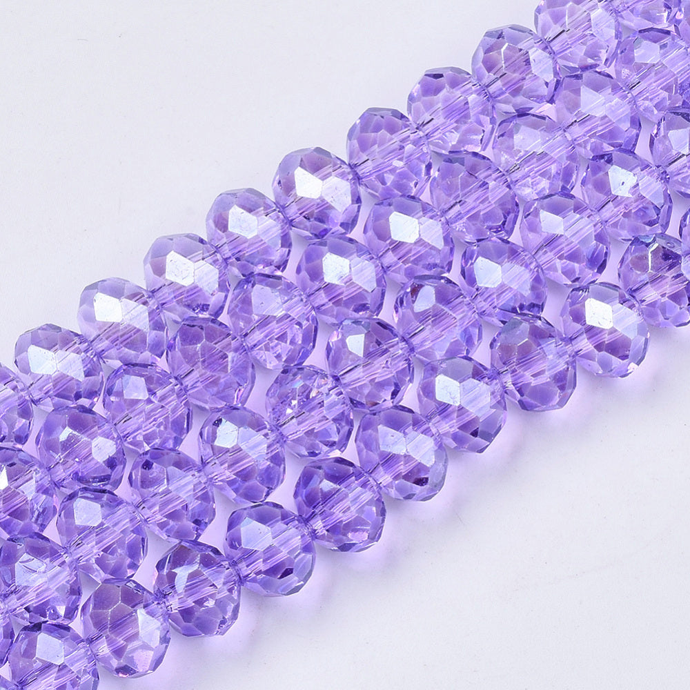 Lilac Faceted Rondelle Glass Beads – Pearl Luster Finish (3x2.5mm, 4x3.5mm, 6x4.5mm, 8x6mm) | The Pink Bead Shop Canada