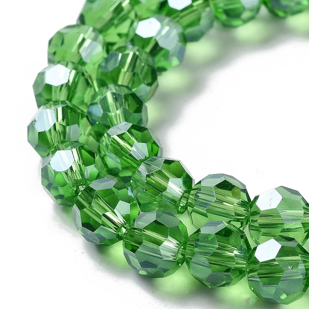 Green Faceted Glass Beads (32 Facets) 8mm Round | The Pink Bead Shop Canada
