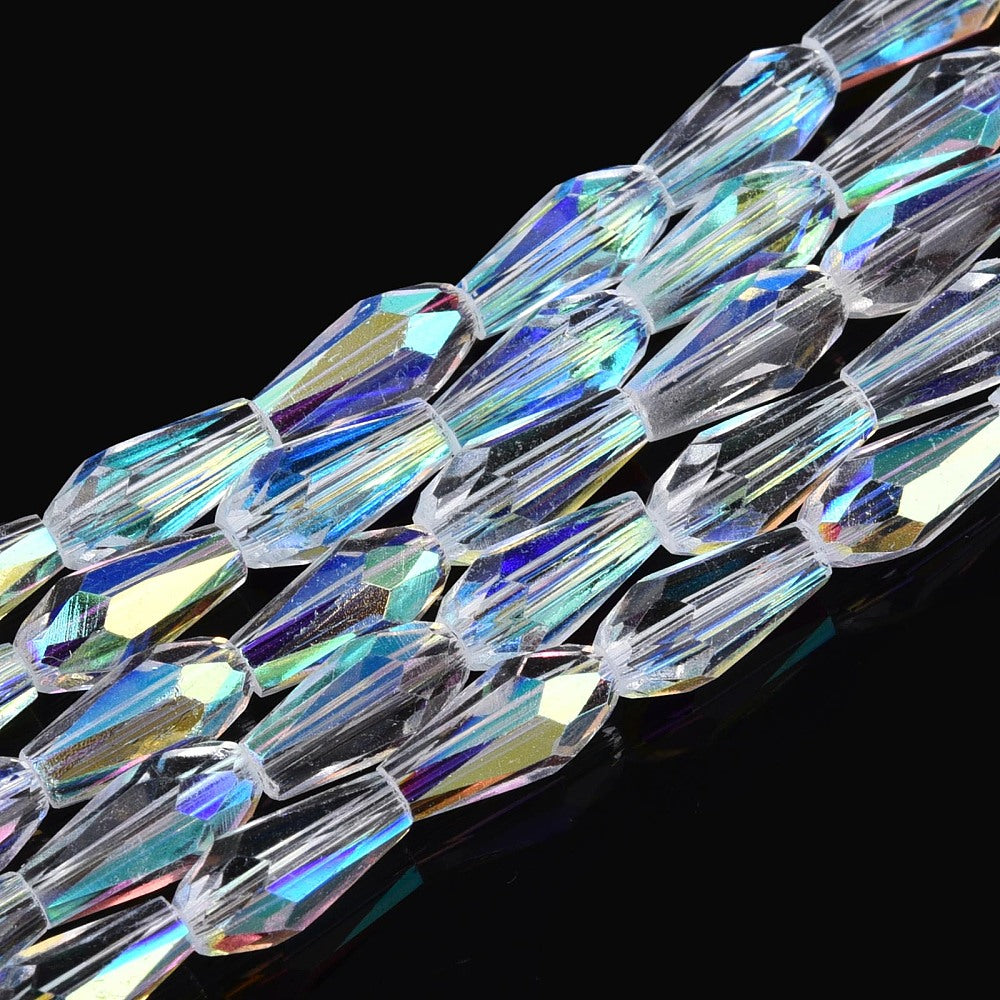 Clear AB Faceted Teardrop Glass Beads – 8.5–9mm | The Pink Bead Shop Canada