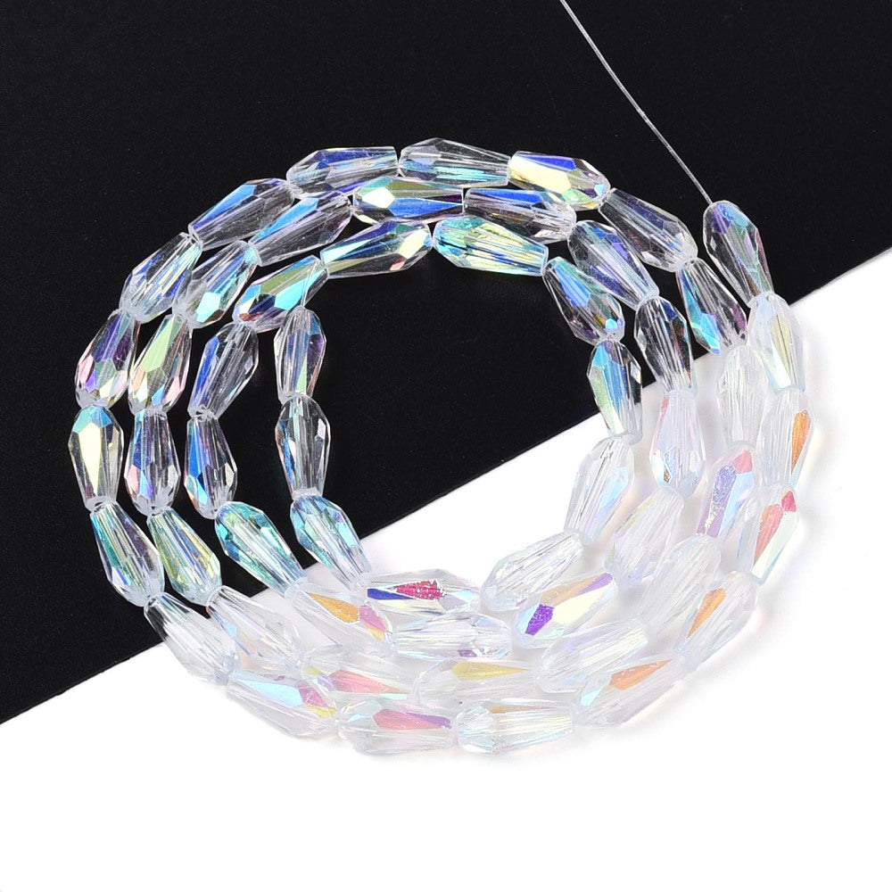 Clear AB Faceted Teardrop Glass Beads – 8.5–9mm | The Pink Bead Shop Canada