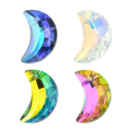 Electroplated Crescent Moon Glass Pendants 4 Pack| Faceted Moon Charms | The Pink Bead Shop Canada