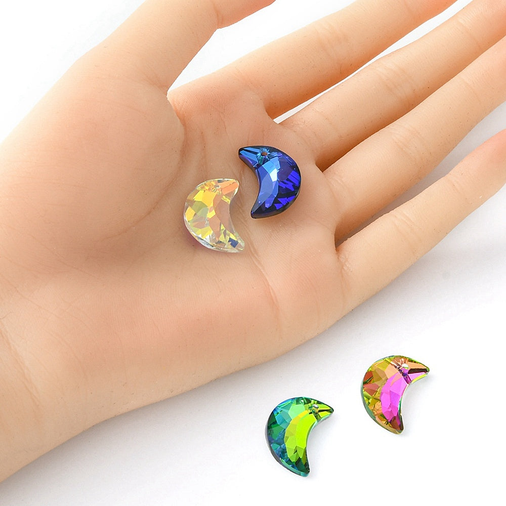 Electroplated Crescent Moon Glass Pendants 4 Pack| Faceted Moon Charms | The Pink Bead Shop Canada