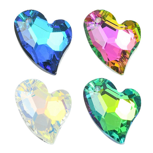 Electroplated Heart Glass Pendants 4 Pack | Faceted Heart Charms | The Pink Bead Shop Canada