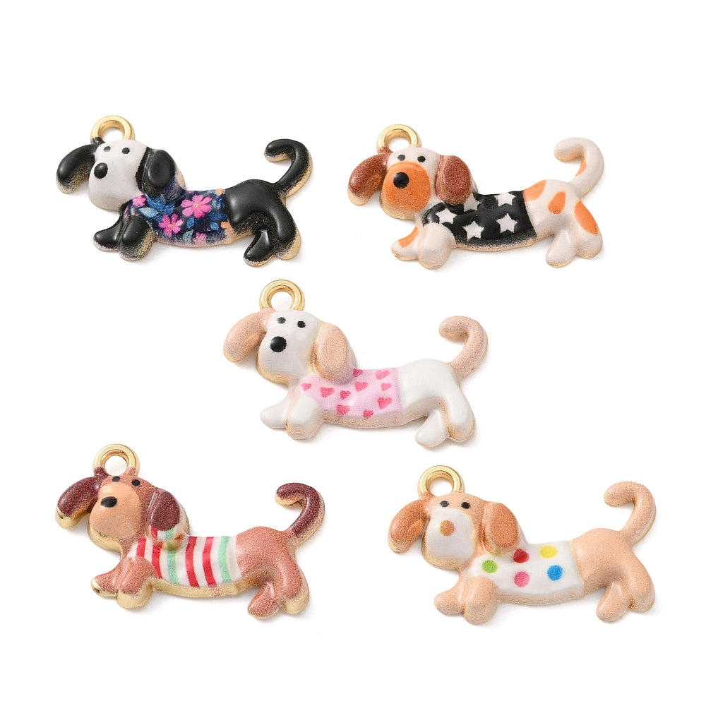 Enamel Dog Charms Mixed Colours 23.5mm 2 Pack | The Pink Bead Shop Canada