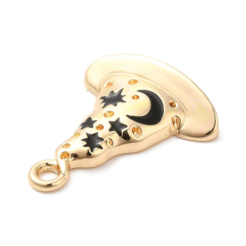 Gold & Black Witch Hat Moon & Star Enamel Charms – 2pk – 21mm | The Pink Bead Shop Canada