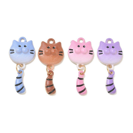 Enamel Cat Charms – Mixed Colours | 2 Pack | Cute Dangle Cat Pendants | The Pink Bead Shop Canada