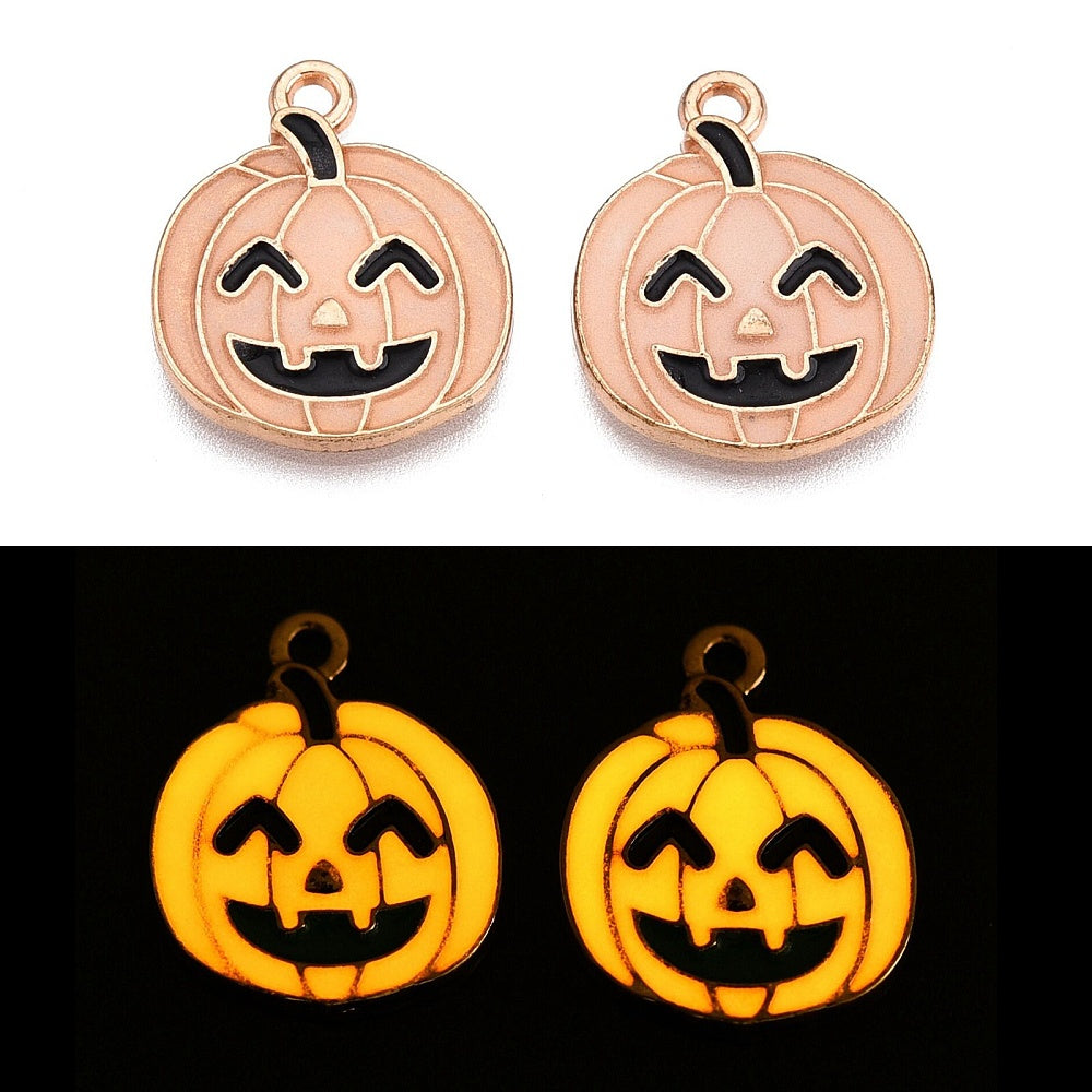 Glow in the Dark Pumpkin Enamel Charms – 5pk – 19.5mm | The Pink Bead Shop Canada