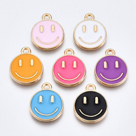 Smiley Face Enamel Charms – Mixed Colours | 5 Pack | Cute Round Emoji Charms | The Pink Bead Shop Canada