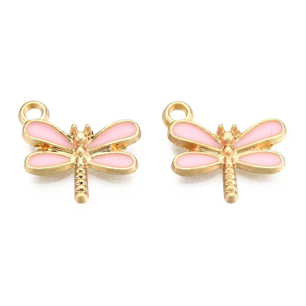 Light Gold-Plated Enamel Dragonfly Charms – 5pK Pink, White. Turquoise | The Pink Bead Shop Canada