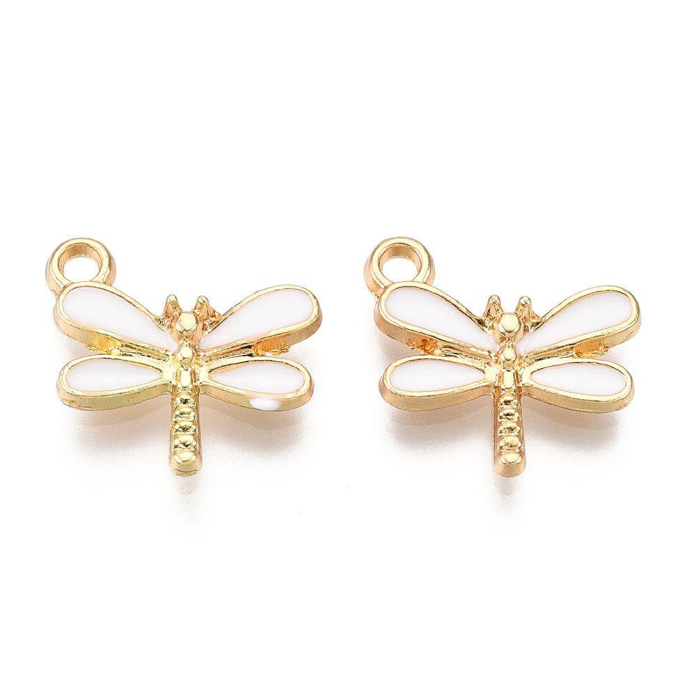Light Gold-Plated Enamel Dragonfly Charms – 5pK Pink, White. Turquoise | The Pink Bead Shop Canada