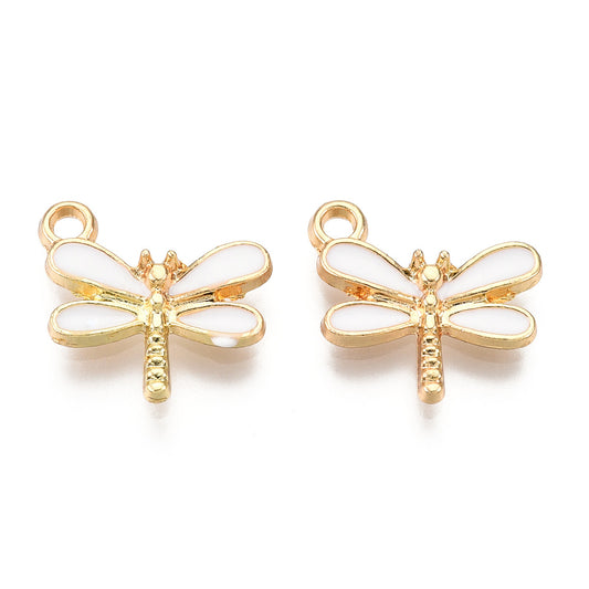 Light Gold-Plated Enamel Dragonfly Charms – 5pK Pink, White. Turquoise | The Pink Bead Shop Canada