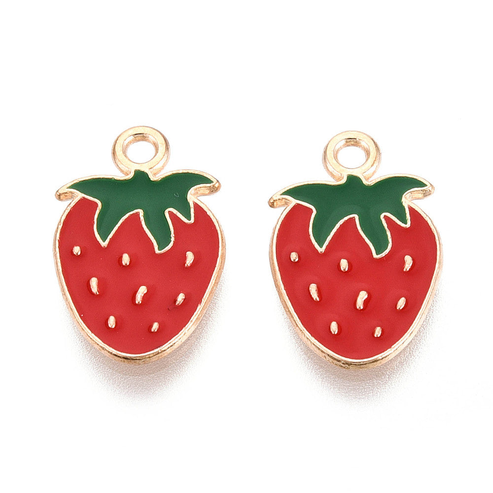Light Gold Strawberry Enamel Pendants – 5 Pack | The Pink Bead Shop Canada