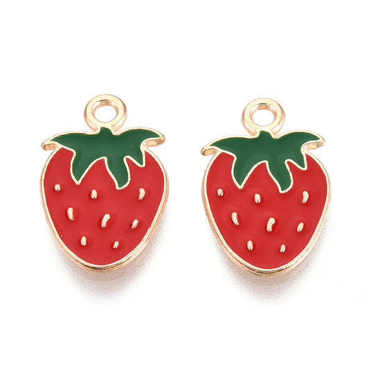 Light Gold Strawberry Enamel Pendants – 5 Pack | The Pink Bead Shop Canada