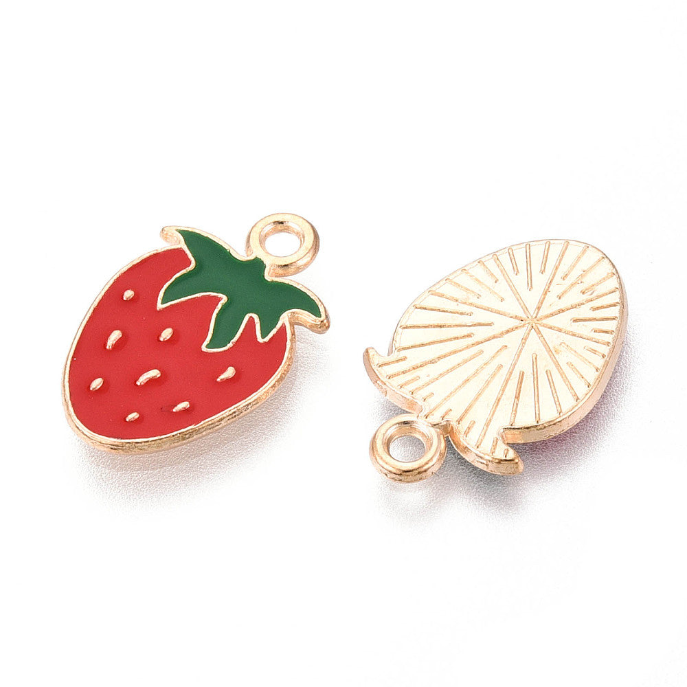 Light Gold Strawberry Enamel Pendants – 5 Pack | The Pink Bead Shop Canada