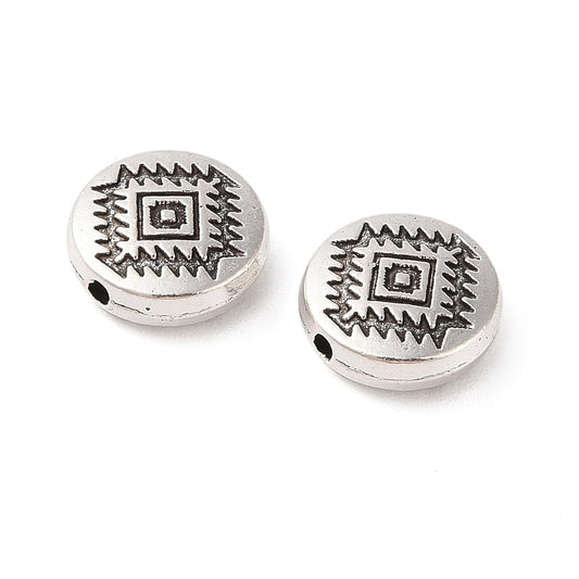 Tibetan Style Flat Round Beads – Antique Silver Alloy, 12×4.1mm, 1.6mm Hole 6 Pack The Pink Bead Shop