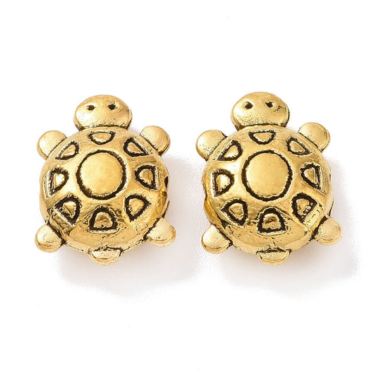 Tibetan Style Tortoise Beads – Antique Golden Alloy, 13×9.5×5mm, 1.5mm Hole 6PK The Pink Bead Shop