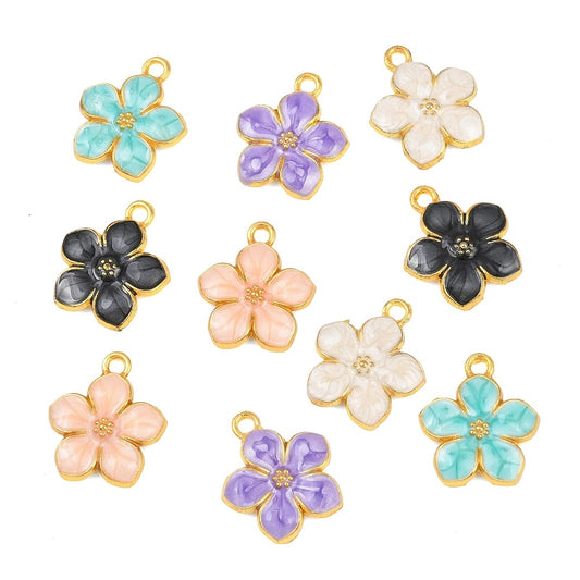 Enamel Flower Charms – Mixed Colours | 5 Pack | Cute Floral Charms | The Pink Bead Shop Canada