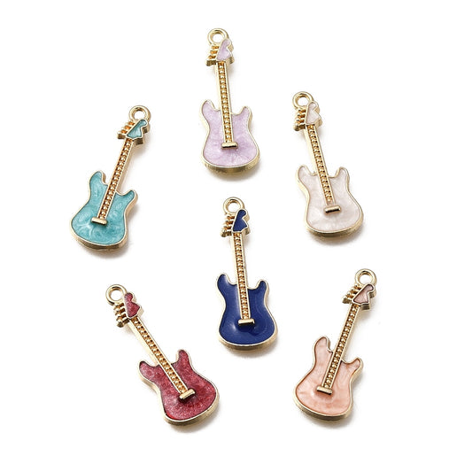 Enamel Guitar Charms Mixed Colours 28.5mm 5 Pack | The Pink Bead Shop Canada