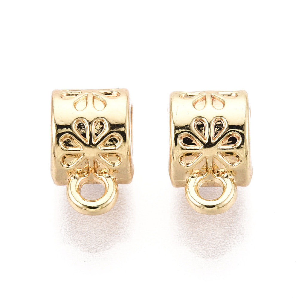 Large Floral Tube Bail Pendant Connectors – Gold or Platinum – 5 Pack | The Pink Bead Shop Canada