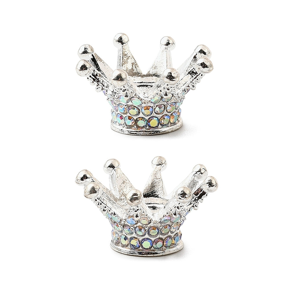 Alloy Rhinestone Crown Beads, Focal Beads for Beadable Pens, Keychains and Jewelry