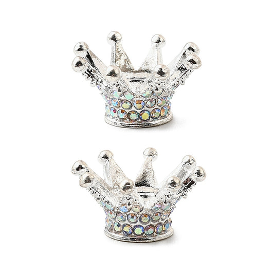 Alloy Rhinestone Crown Beads, Focal Beads for Beadable Pens, Keychains and Jewelry