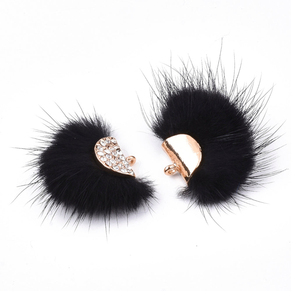 Faux Mink Fur Fan Tassel Pendants with Rhinestones – 2 PK Assorted Colours | The Pink Bead Shop Canada