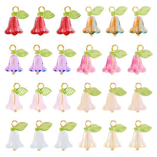 Glass Tulip Flower Charms with Leaf | 8 Piece Set | The Pink Bead Shop Canada