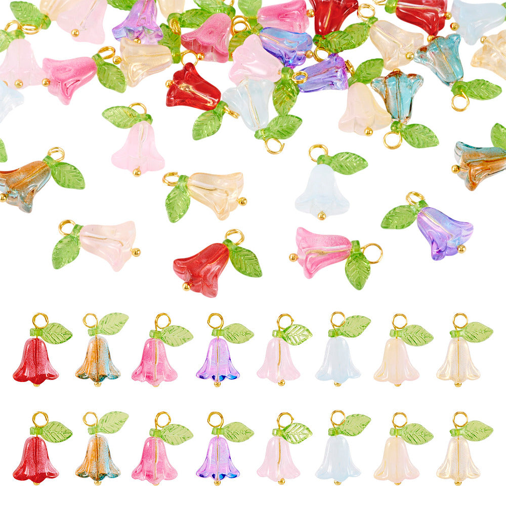 Glass Tulip Flower Charms with Leaf | 8 Piece Set | The Pink Bead Shop Canada