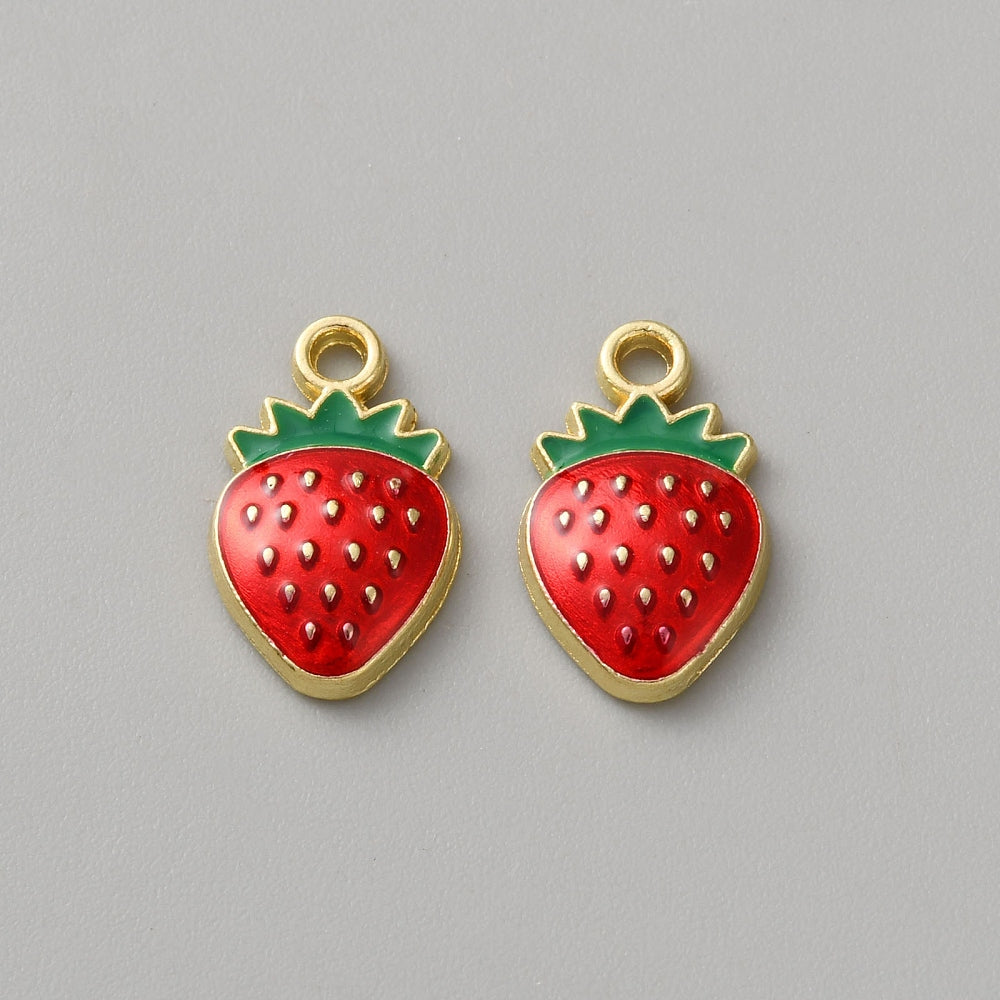 Gold Strawberry Enamel Pendants – 5 Pack | The Pink Bead Shop Canada