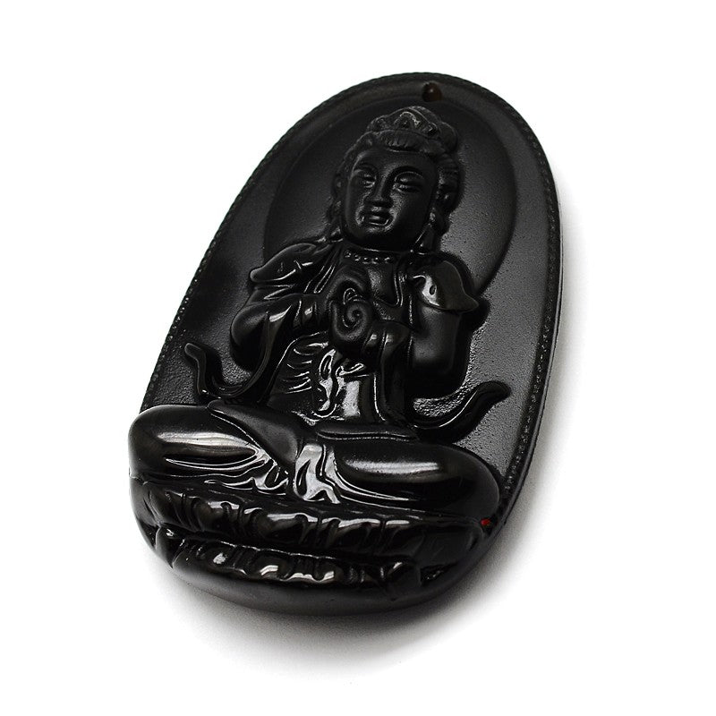 Natural Black Obsidian Buddha Pendant – 62x40mm | The Pink Bead Shop Canada