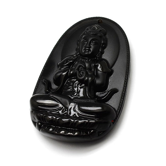 Natural Black Obsidian Buddha Pendant – 62x40mm | The Pink Bead Shop Canada