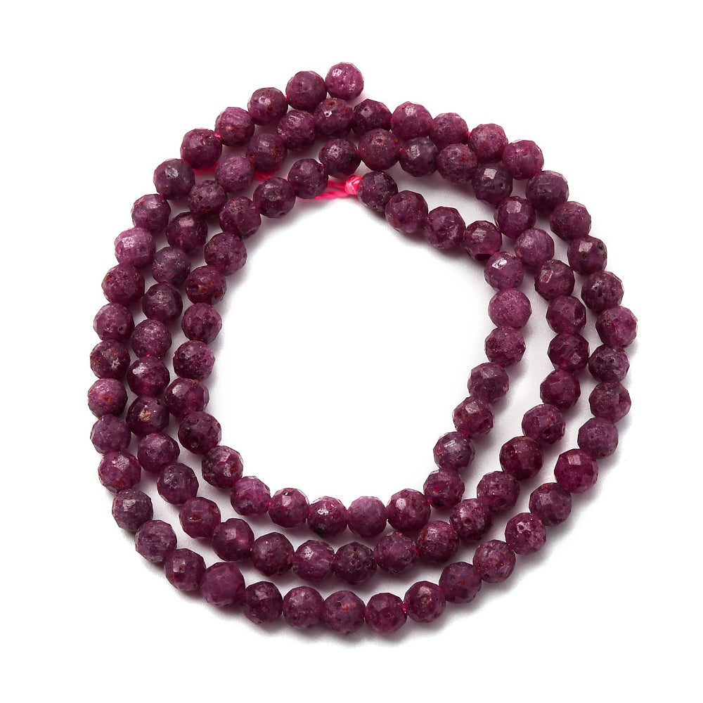 Ruby Natural  Faceted Round Beads 4mm | The Pink Bead Shop Canada