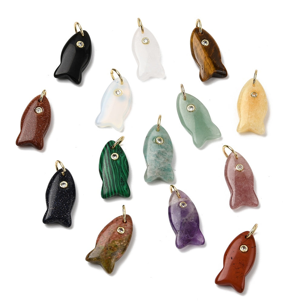 Mixed Stone Fish Pendant with Cubic Zirconia – One Per Pack | The Pink Bead Shop Canada