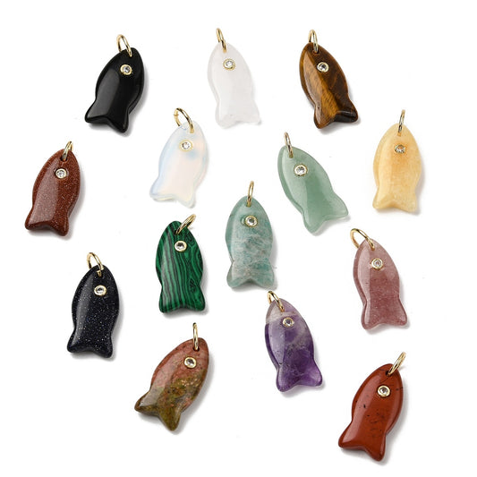 Mixed Stone Fish Pendant with Cubic Zirconia – One Per Pack | The Pink Bead Shop Canada