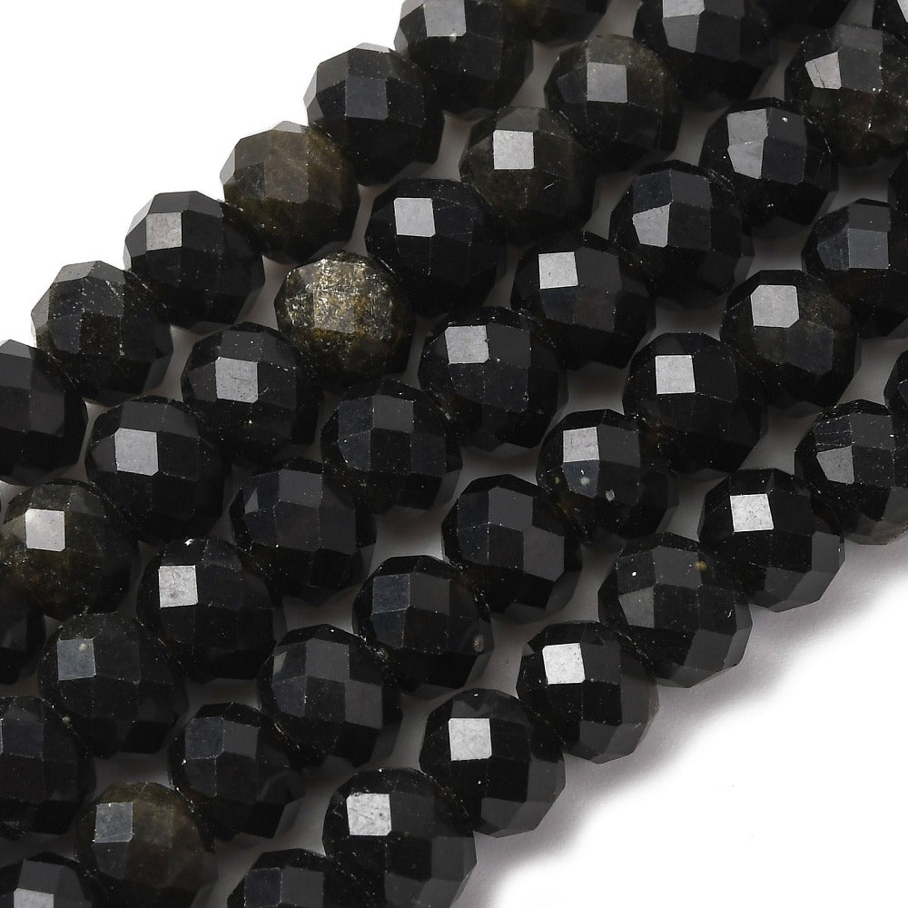 Golden Sheen Obsidian Faceted Rondelle Beads – 8mm | The Pink Bead Shop Canada