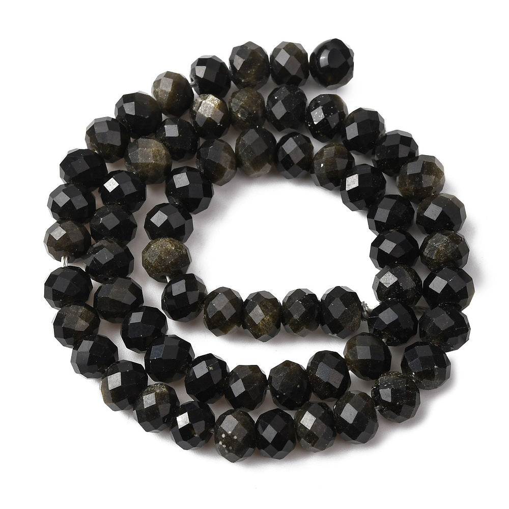 Golden Sheen Obsidian Faceted Rondelle Beads – 8mm | The Pink Bead Shop Canada