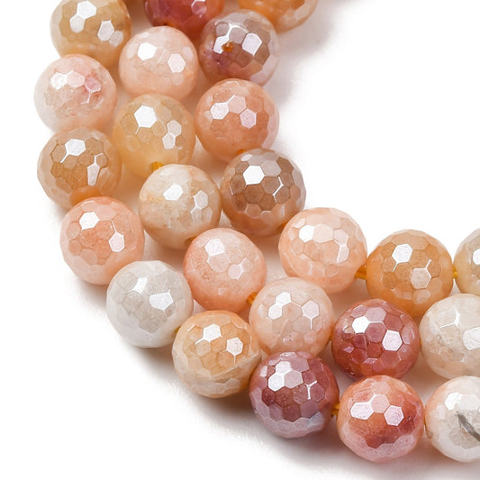 Golden Silk Jade Electroplated Faceted Round Beads 8–8.5mm Strand | The Pink Bead Shop Canada