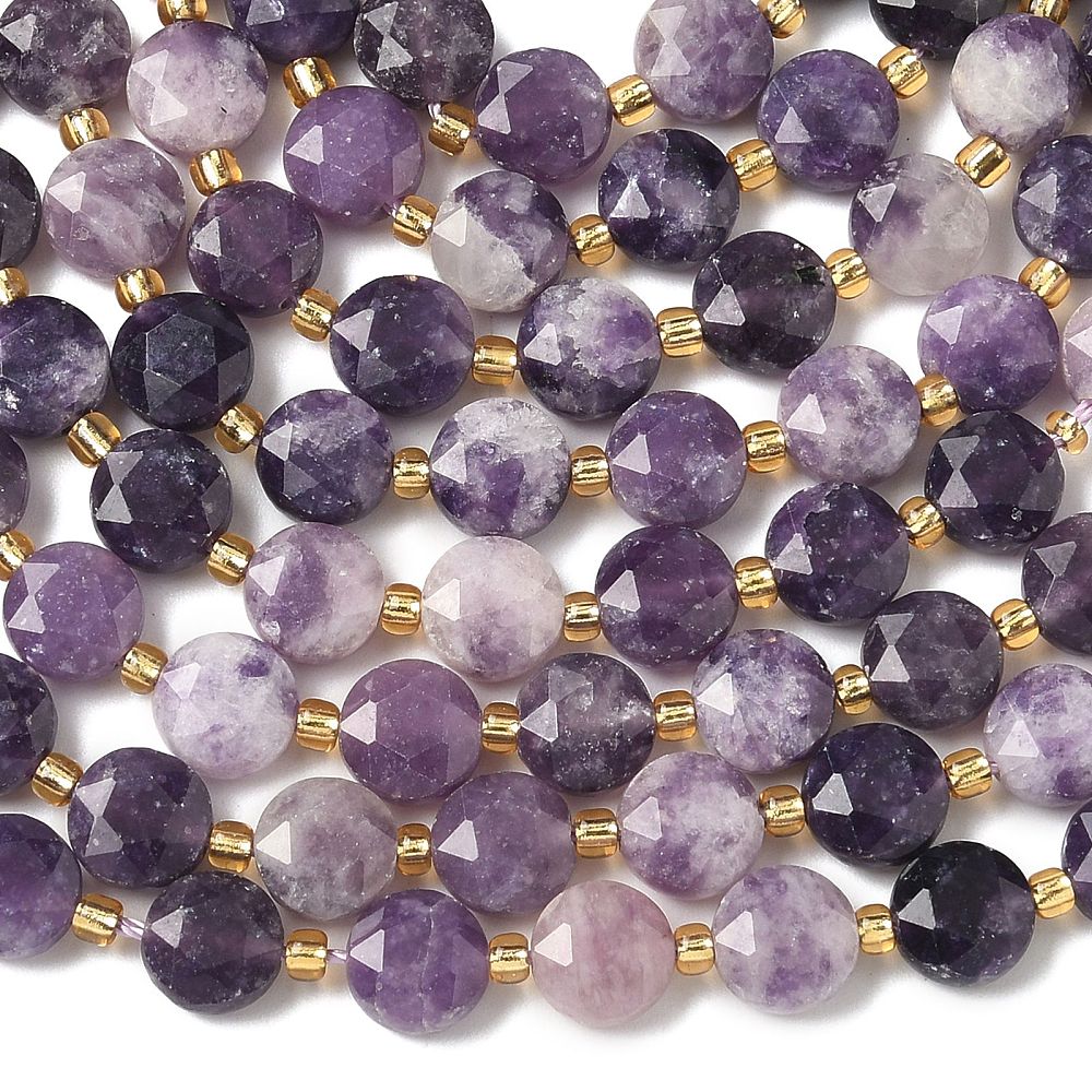 Lepidolite Faceted Hexagonal Coin Beads 8mm | The Pink Bead Shop Canada