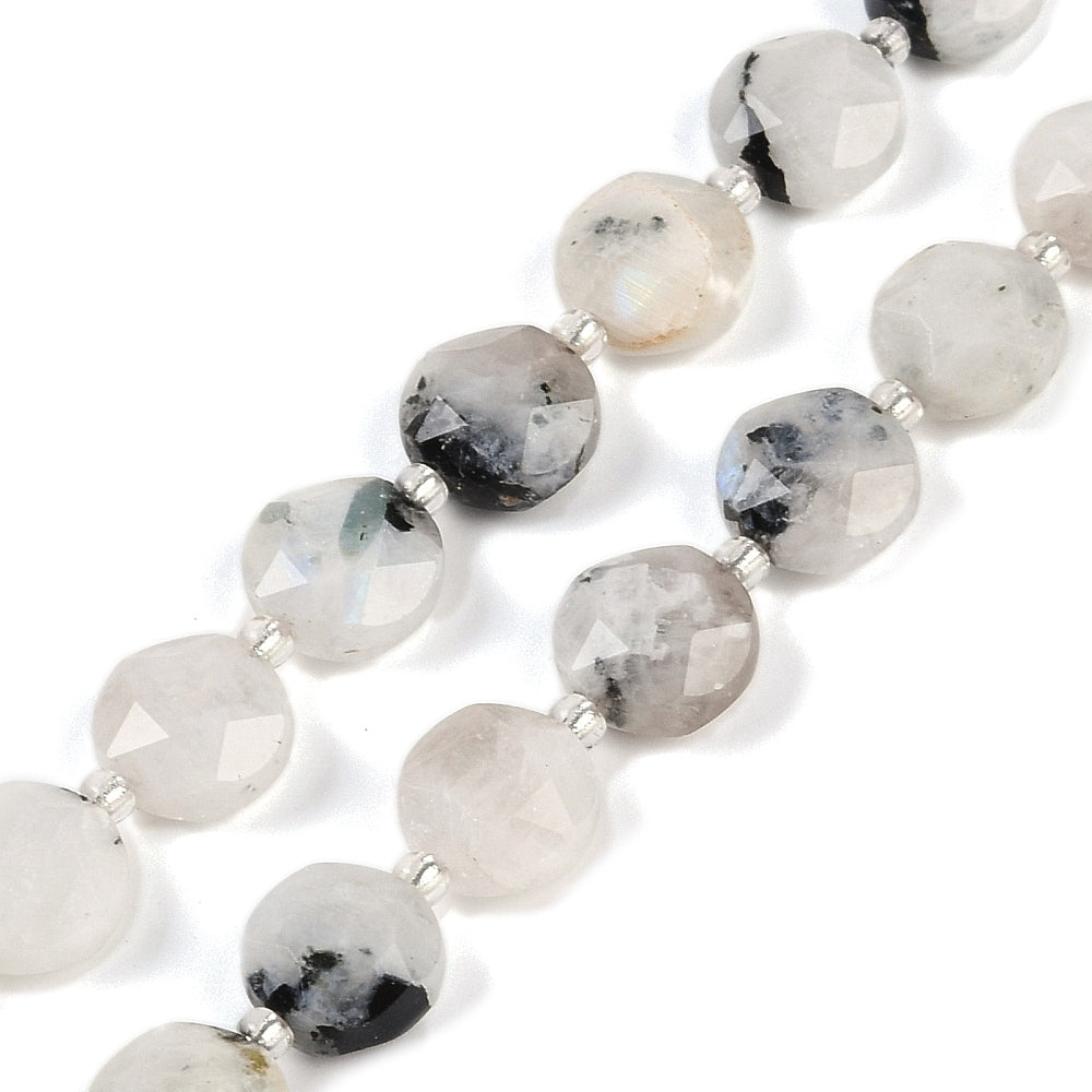 Rainbow Moonstone Faceted Coin Beads 10mm | The Pink Bead Shop Canada
