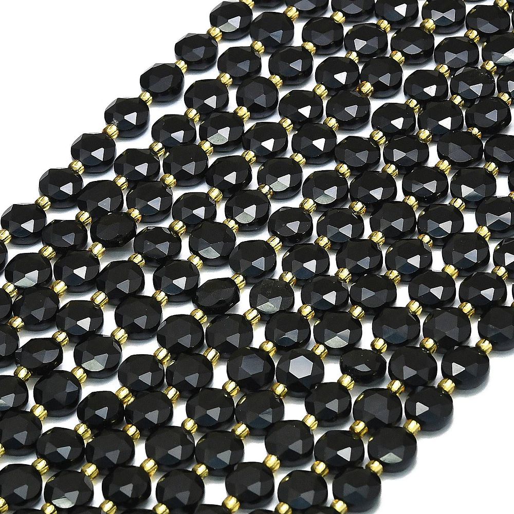 Black Obsidian 8mm Faceted Hexagonal Coin Beads | The Pink Bead Shop Canada
