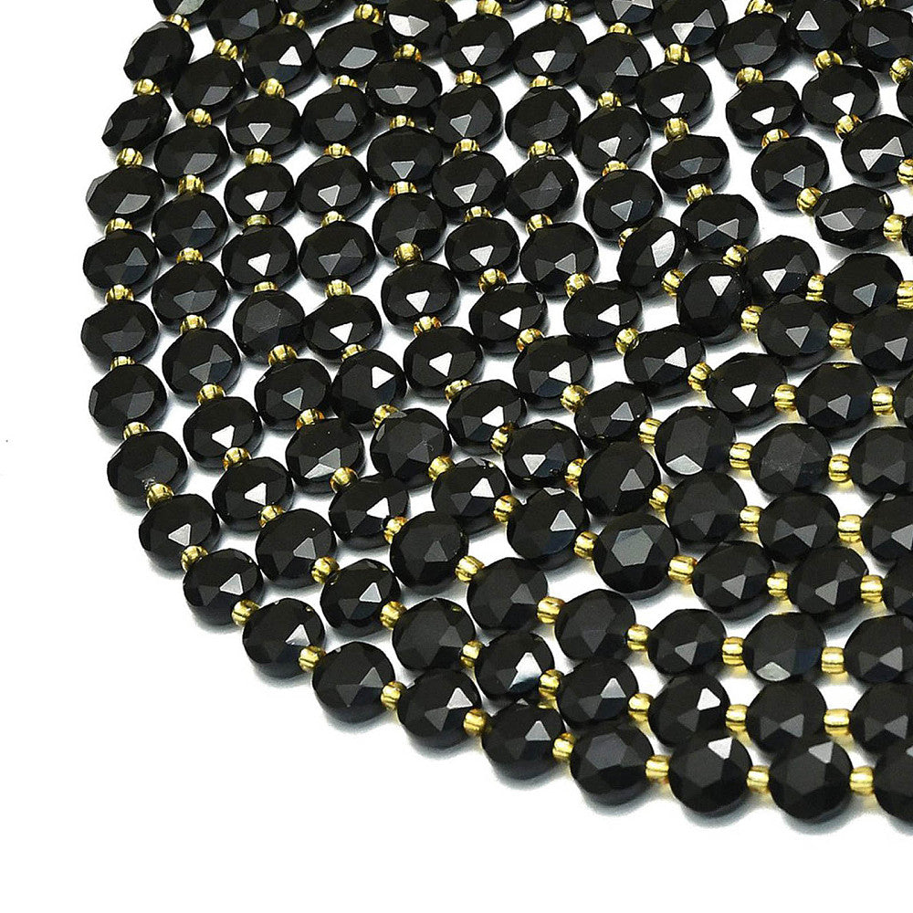 Black Obsidian 8mm Faceted Hexagonal Coin Beads | The Pink Bead Shop Canada