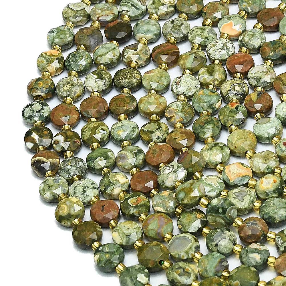 Rhyolite Jasper 8mm Faceted Hexagonal Coin Beads | The Pink Bead Shop Canada