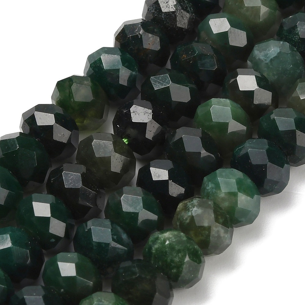 Natural Moss Agate Beads – Faceted Rondelle 8–8.5×5–5.5mm, Approx. 75pcs/Strand The Pink Bead Shop