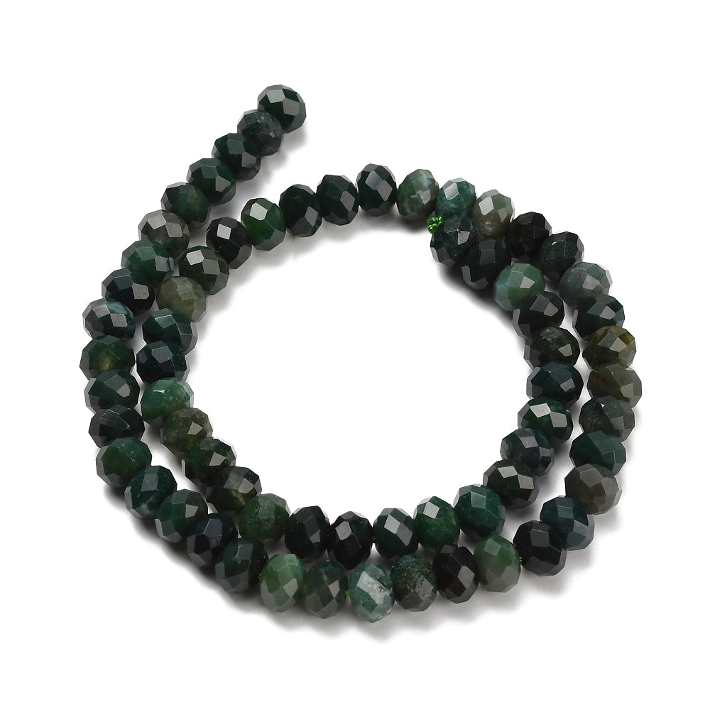 Natural Moss Agate Beads – Faceted Rondelle 8–8.5×5–5.5mm, Approx. 75pcs/Strand The Pink Bead Shop