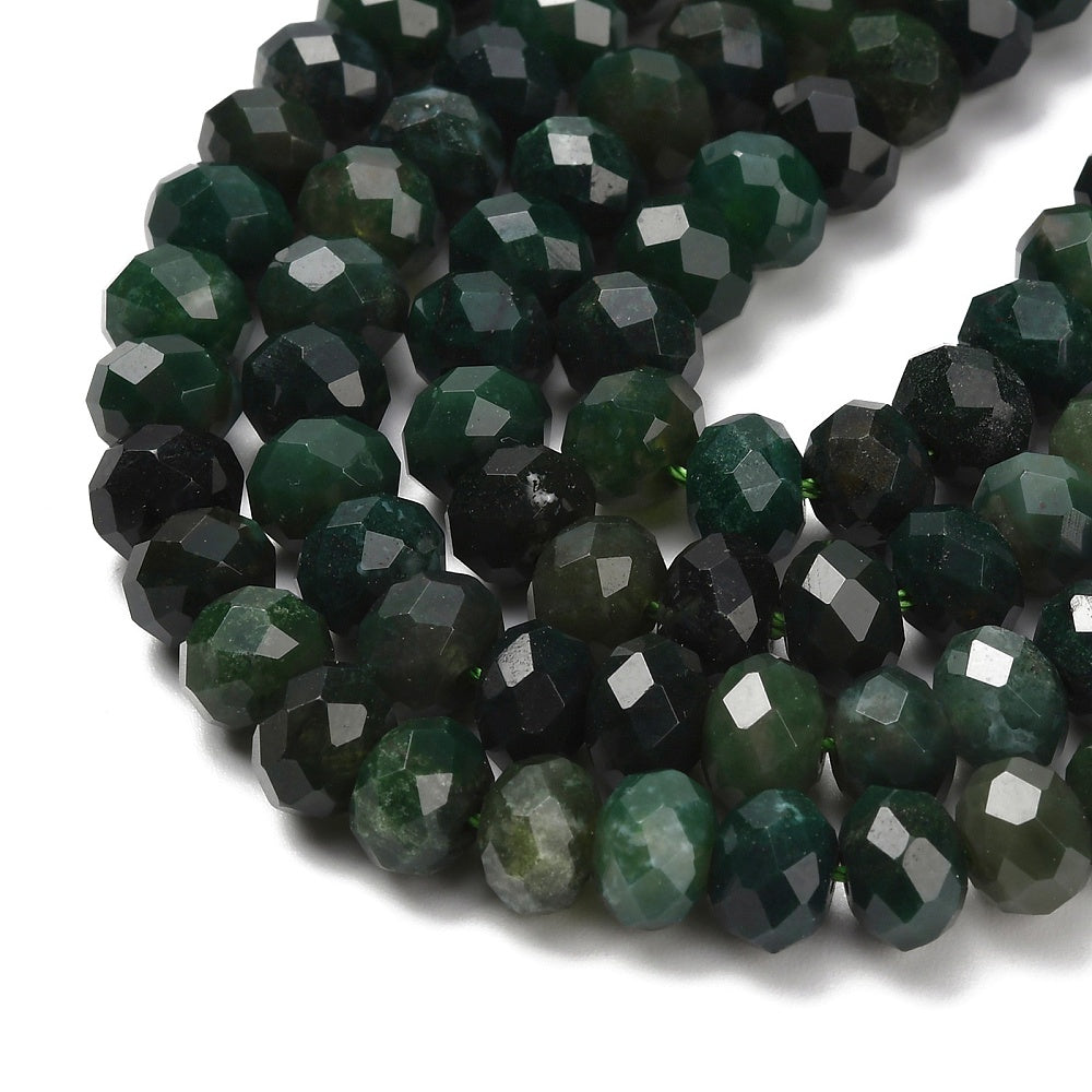 Natural Moss Agate Beads – Faceted Rondelle 8–8.5×5–5.5mm, Approx. 75pcs/Strand The Pink Bead Shop