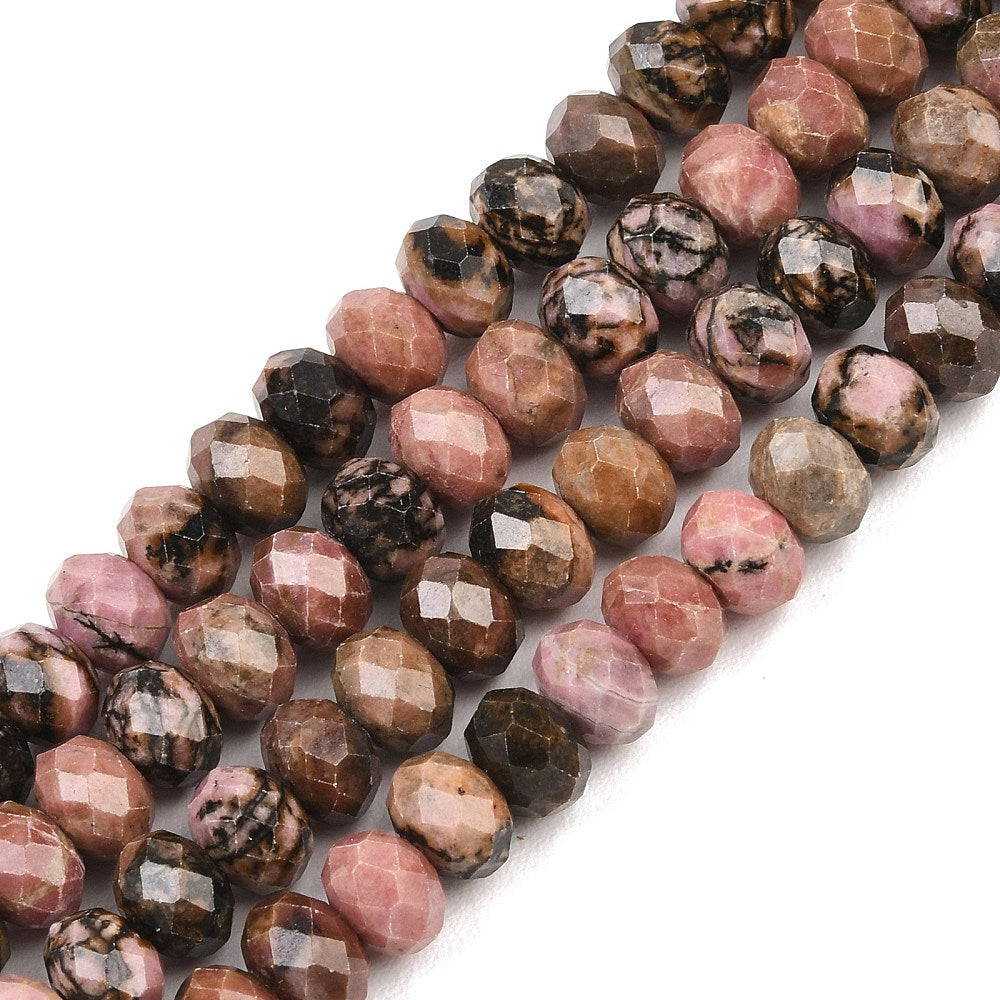 Rhodonite Natural Faceted Rondelle Beads | The Pink Bead Shop Canada