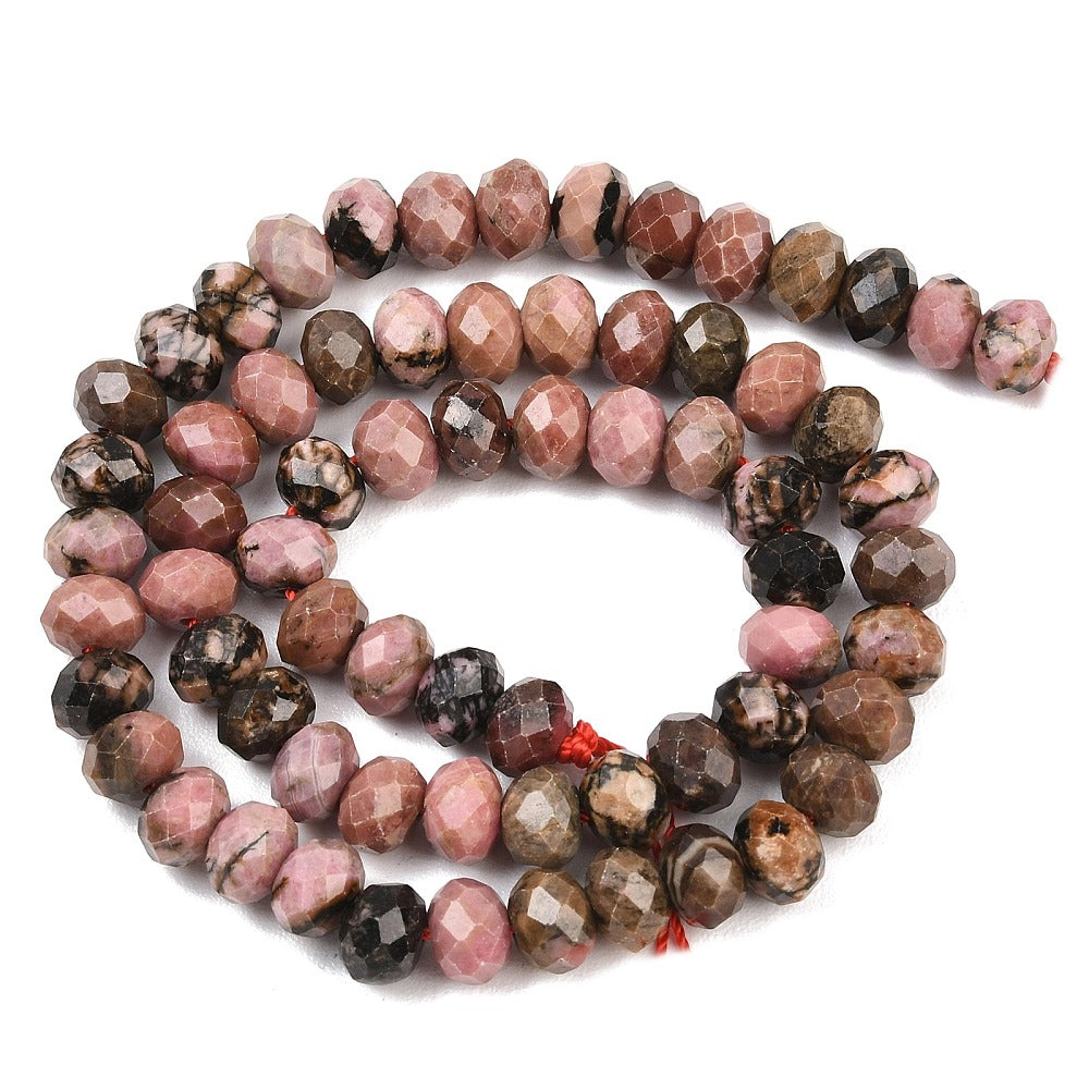 Rhodonite Natural Faceted Rondelle Beads | The Pink Bead Shop Canada
